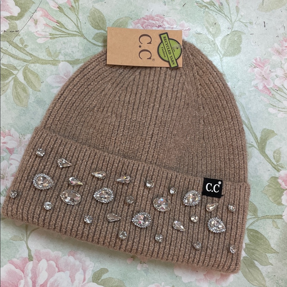 C.C woman’s Brown Beanie with Sparkling Gems